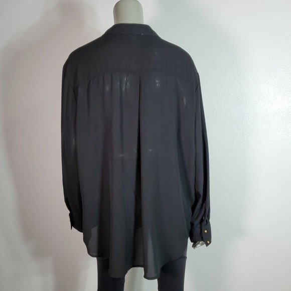Ophelia Roe Top Plus Size 1X High Low Zip Pockets Semi Sheer Long Sleeve Black - Picture 4 of 6